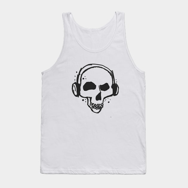 New School Skull With Headphones Original Art Tank Top by ckandrus